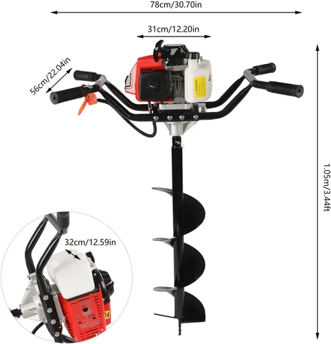 Miniatura 3 de Taladro de tierra de barrena de 2 tiempos y 3 HP de 63 CC con brocas de taladro de 31 pulgadas, 2.2 KW para 2 personas refrigerado por aire para 2