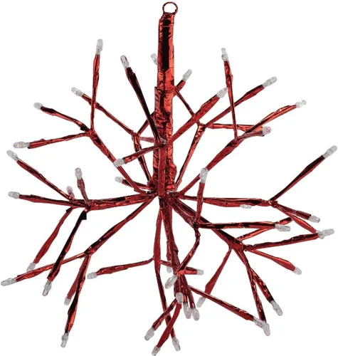 Alpine Corporation Adorno de copo de nieve colgante en 3D de ramita de Navidad para interiores de 10 pulgadas de alto, con luces LED, rojo,