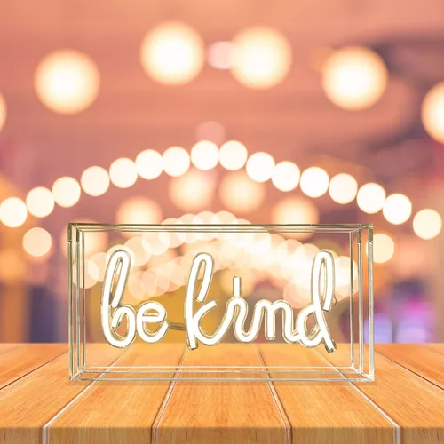 Miniatura 6 de Letrero LED de neón con texto en inglés "Be Kind", caja de acrílico blanco cálido, luz de mesa y pared, alimentada por USB, arte decorativo de neón