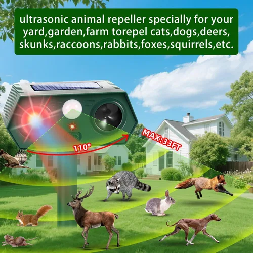 Miniatura 3 de Paquete de 4 repelentes solares ultrasónicos de animales para exteriores, dispositivos repelentes de ciervos mejorados, detección de movimiento