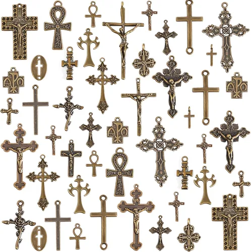 Miniatura 20 de stino 100 gramos de dijes de metal para hacer joyas, chapados en plata y oro, paquete a granel para pulseras, collares, manualidades Cruz
