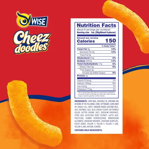 Miniatura 2 de Wise Snacks Cheez Doodles - Puffs horneados, queso cheddar real, 0.875 onzas (42 unidades), sin gluten