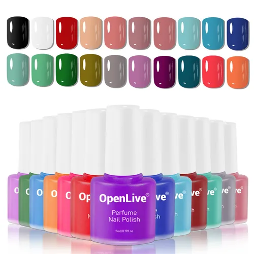 OpenLive Juego de esmaltes de uñas de perfume de 20 colores, rojo, rosa, morado y verde, juego de esmaltes de uñas de secado rápido para mujeres,