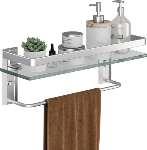 Miniatura 12 de Danpoo Estante de Pared de Vidrio Templado Transparente, Organizador de Montaje en Pared para Baño, Cocina (Negro Mate)