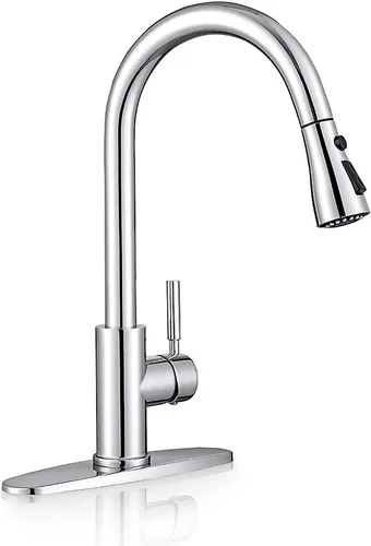 Miniatura 29 de WEWE Grifos de cocina con pulverizador desplegable, grifo de cocina de estilo granja en bronce cepillado con aceite, comercial, moderno, de arco