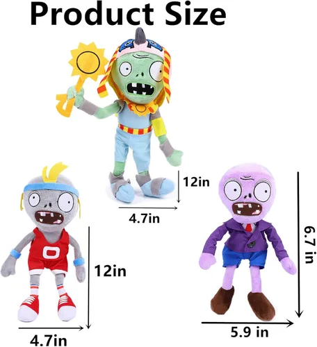 Miniatura 3 de JHESAO Juego de 3 piezas de zombis de peluche de plantas y zombis, juguete deportivo de zombi, 1 2 muñeca zombi morada de RA suave, figura