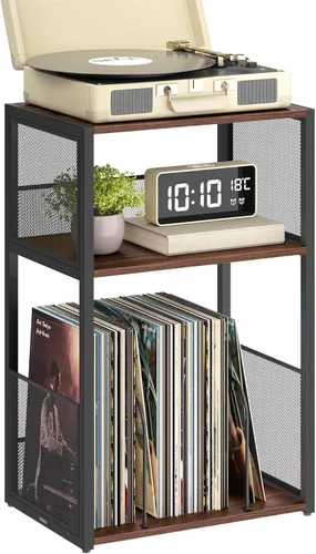 Miniatura 7 de VASAGLE Soporte para tocadiscos, mesa auxiliar de 3 niveles, almacenamiento de discos de vinilo hasta 100 álbumes, mesa auxiliar para sala de estar