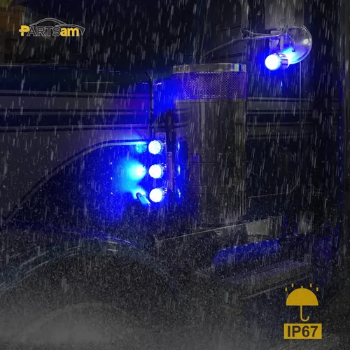 Miniatura 7 de Partsam 1 luz de sandía de doble revolución con 17 LED para semircamión, luces señales de giro rojas a luces auxiliares azules, repuesto
