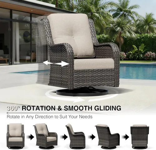 Miniatura 3 de Joyside Silla mecedora giratoria para exteriores para patio, mecedora de mimbre para exteriores con cojines de tela de olefina adecuada para porche