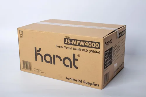 Miniatura 4 de Karat Toallas de papel multipliegues, absorbentes y resistentes, 334 hojas x 12 paquetes, fibras recicladas Blanco