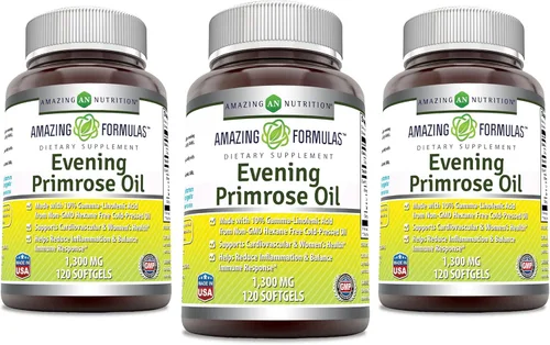 Miniatura 2 de Amazing Formulas Aceite de onagra de 1300 mg, 10% GLA, suplemento de cápsulas blandas Aceite prensado en frío sin hexano Sin OMG Sin gluten