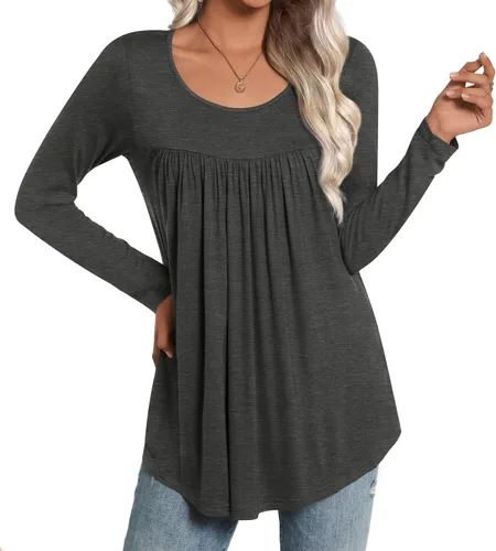 Miniatura 2 de CATHY Túnica casual de manga larga para mujer, ajuste holgado, elegante para llevar con leggings, camisas elásticas de invierno