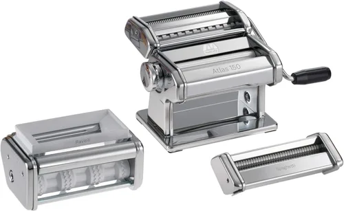 MARCATO Hecho en Italia PASTASET Juego de regalo de máquina de pasta, acero cromado. Incluye máquina de pasta Atlas 150, ravioles y accesorios de