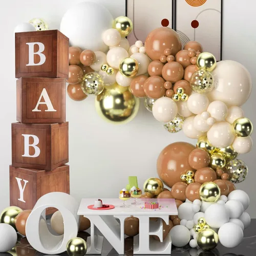 Miniatura 5 de Cajas de Baby Shower de Madera Decoraciones de Fiesta - 4 Bloques de Grano de Madera Marrón con Letras BABY Impresas, Fondo de Revelación de Género