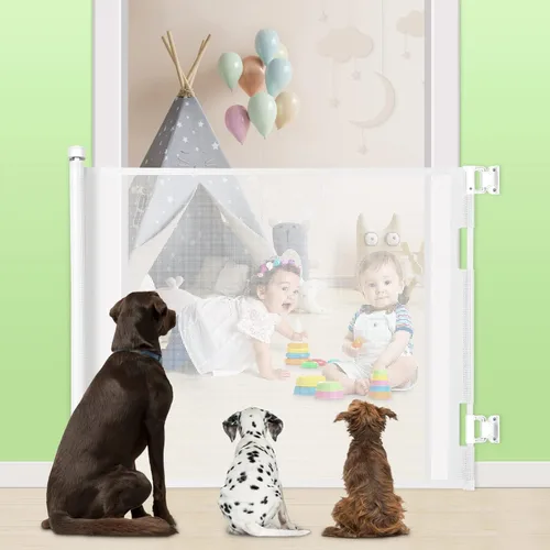 Miniatura 16 de Puerta retráctil para bebé, puerta extra ancha de seguridad para niños o mascotas, 33 pulgadas de alto, se extiende a 55 pulgadas de ancho, puerta