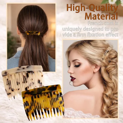 Miniatura 4 de Peine lateral de pelo francés – Peines de pelo con torsión francesa, pinzas de sujeción fuerte para mujeres y niñas, moño, 4 piezas de concha