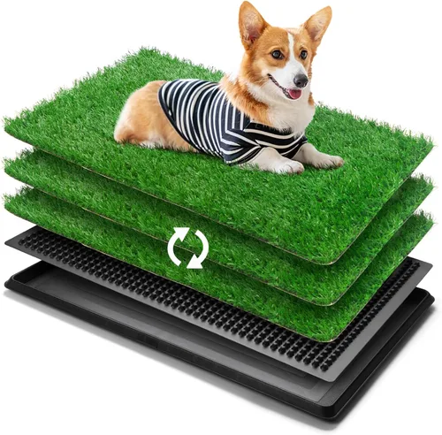 Miniatura 13 de Almohadilla de césped para perros con bandeja, 25 x 20 pulgadas, almohadilla de césped artificial para entrenamiento de cachorros, inodoro portátil