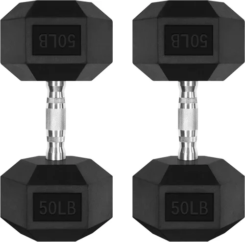 Miniatura 28 de RitFit Juego de mancuernas hexagonales con revestimiento de goma de 5 a 780 libras con estante para gimnasio en casa, entrenamiento de fuerza