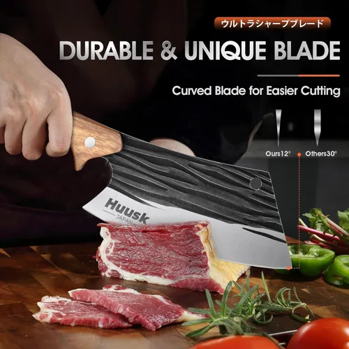 Miniatura 3 de Huusk Cuchillos de carnicero para cortar carne, cuchillo de carnicero forjado a mano, cuchillo de chef de acero de alto carbono, cuchillo