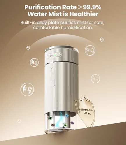 Miniatura 3 de WSKEN Humidificador pequeño portátil para dormitorio, boquilla doble, niebla fría grande, iluminación ambiental, encendido y apagado inteligente