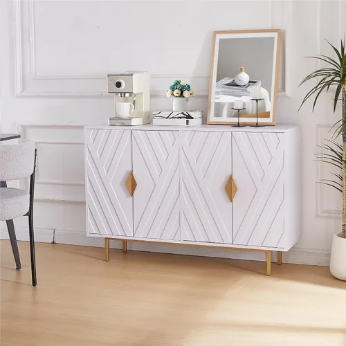 Miniatura 7 de Armarios de buffet con almacenamiento, armarios de almacenamiento decorativos con puertas acanaladas, mango y patas de metal dorado, mesa consola