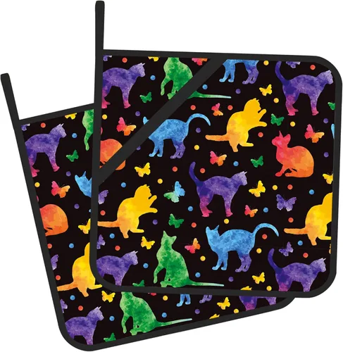 Miniatura 11 de Juego de 2 soportes para ollas, diseño de gato negro, resistente al calor, para barbacoa, cocinar, hornear, comida caliente para mujeres y hombres