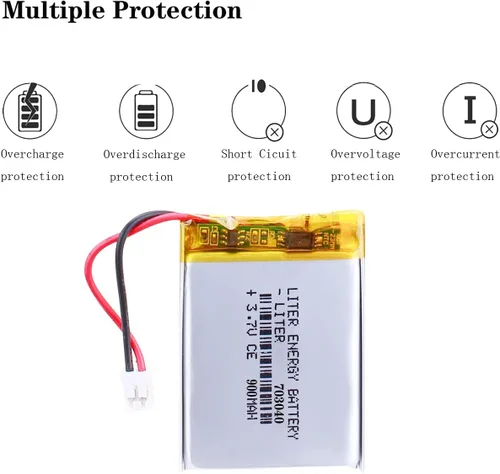 Miniatura 4 de Liter energy battery batería recargable 703040 del polímero de iones de litio de la batería 900mAh de 3.7V Lipo con el conector de JST
