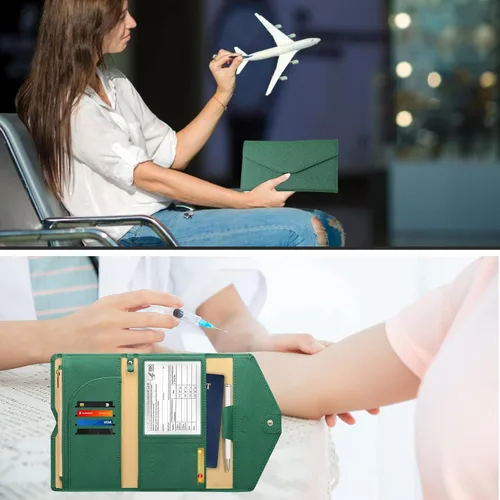 Miniatura 2 de Combo de tarjetero para pasaporte y vacuna, cartera de viaje para mujer con bloqueo RFID con ranura para tarjeta de vacuna, funda de mano
