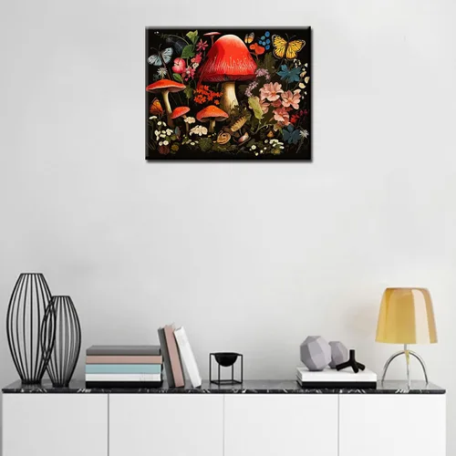 Miniatura 3 de Kits de pintura de bosque de hongos para adultos, pintura natural por números para adultos sobre lienzo, flores, pintura al óleo, arte acrílico