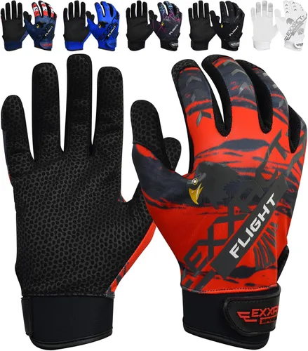 Miniatura 8 de Exxact Sports Guantes de bateo de béisbol para jóvenes y adultos con palma de cuero texturizada, guantes de bateo de sóftbol para mujeres/hombres