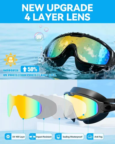 Miniatura 8 de Aegend - Nuevas gafas de natación de visión amplia para adultos, con protección antiniebla/UV, sin fugas, con tapones para los oídos para hombres