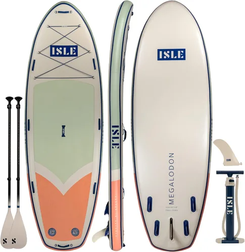ISLE Megalodon - Tabla de remo inflable y paquete de accesorios iSUP – Capacidad de hasta 1,050 libras, duradera, ligera, estable – 12 pies de largo