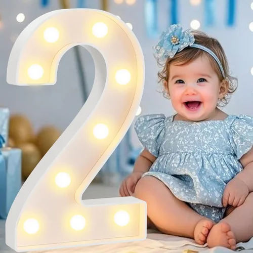 Miniatura 52 de Pooqla Letras y Números Decorativos con Luces LED, Letras y Números de Neón de Plástico Blanco para Decoración de Fiestas, Bodas, Funciona