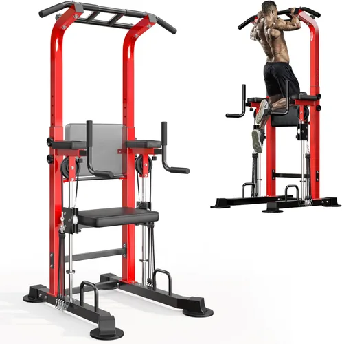 SogesHome Power Tower Pull Up Bar and Dip Station, Multi-Function Free Standing Pull Ups, Adjustable Height Dip Bar Strength Training Workout Negro