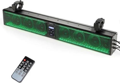 KEMIMOTO Barra de sonido con 8 altavoces de 32 pulgadas, barra de sonido de metal resistente para ATV UTV, luz RGB impermeable Bluetooth, barra de