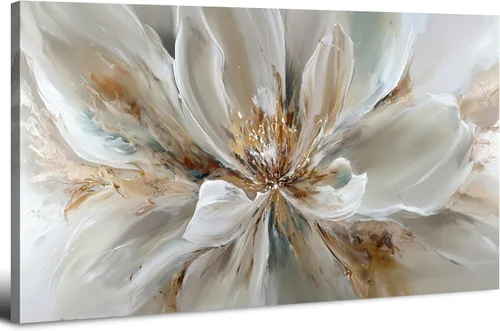 Arte de pared de flores, cuadros de lienzo floral blanco vintage, impresiones abstractas de flores florecientes, pintura grande abstracta botánica