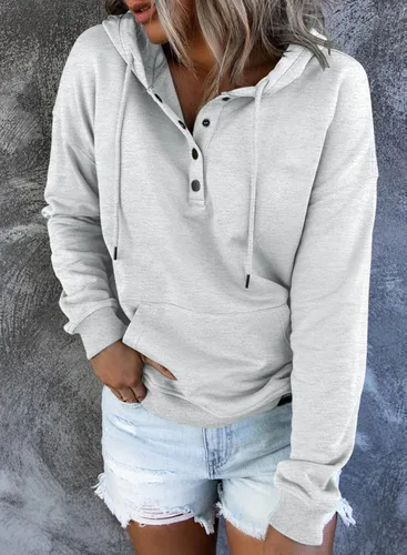 Miniatura 4 de SHEWIN - Sudadera casual con capucha de manga larga con botones y cordón para mujer holgada y con bolsillo