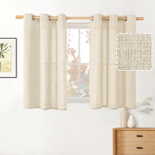 Miniatura 111 de BGment Cortinas de Lino Beige de 63 Pulgadas de Largo 2 Paneles - Tratamientos para Ventanas con Textura de Arpillera Filtrantes de Luz Cortinas