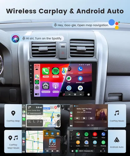 Miniatura 4 de Estéreo inalámbrico de un solo DIN con CarPlay y Android Auto, pantalla táctil IPS de 23 cm, radio Bluetooth AM/FM de Upriding con cámara