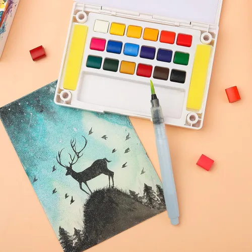 Miniatura 9 de Juego de pintura de acuarela, juego de pintura de viaje de colores vivos, juego de pintura fácil de agarrar, tamaño compacto, kit de acuarela con 18