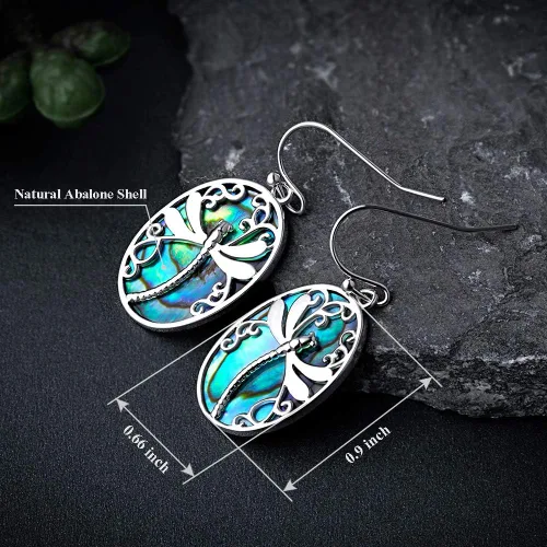 Miniatura 2 de Aretes de libélula chapados en oro blanco aretes colgantes de concha natural de moda para mujeres y niñas Metal Abulón