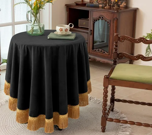 Miniatura 11 de F-CHU Manteles cuadrados pequeños de 36 x 36 pulgadas, mantel redondo pequeño de terciopelo color negro sólido para mesita de noche, mesita