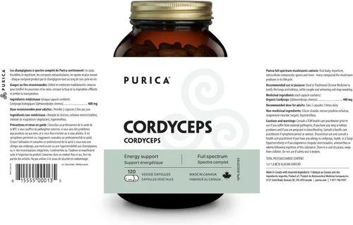 Miniatura 8 de PURICA Cordyceps - Suplementos de hongos, 120 cápsulas veganas, suministro de 30 días, apoya la energía, vitalidad, bienestar respiratorio, cuidado