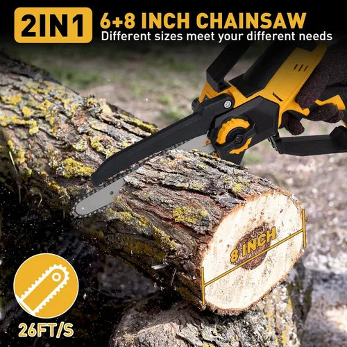 Miniatura 2 de Mini motosierra inalámbrica para batería Dewalt 20V MAX, 8" y 6" 2-EN-1 motosierra eléctrica sin escobillas de 400W con baterías de 3000mAh y sierra