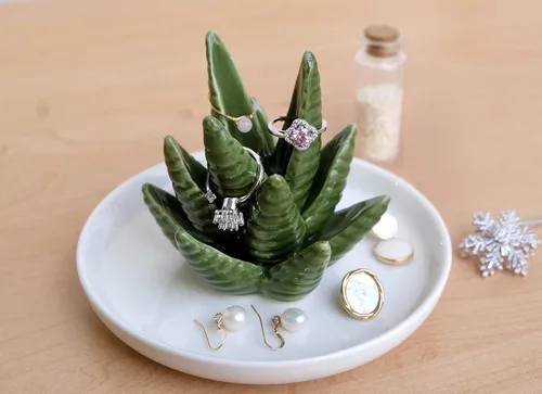 Miniatura 2 de PUDDING CABIN Soporte para anillos de aloe, plato para anillos de cactus, bandeja para joyas para anillos, aretes, collar, regalo de Navidad