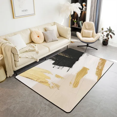 Miniatura 35 de jejeloiu Alfombra de decoración de mármol negro y dorado, alfombra para sala de estar, dormitorio, para niños, niñas, adolescentes, decoración