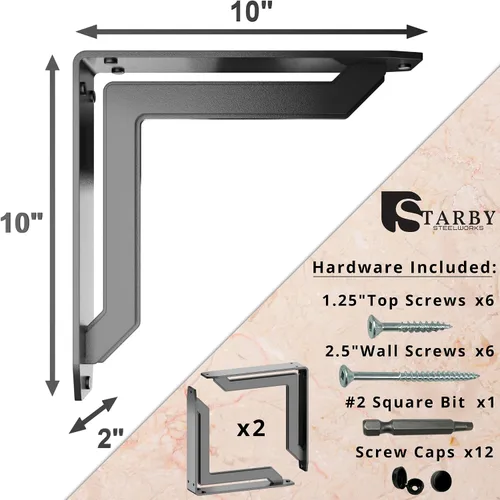 Miniatura 25 de Starby Charleston Soportes de acero resistente para repisa de chimenea, estante flotante, soporte de encimera, soldado a mano (paquete de 2)