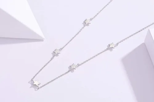 Miniatura 2 de SOULMEET - Gargantilla de plata de ley minimalista con estrellas delgadas y chapado en oro