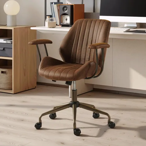 Silla de escritorio de oficina en casa, silla de oficina moderna de mediados de siglo con soporte lumbar ajustable, silla ejecutiva de altura Marrón
