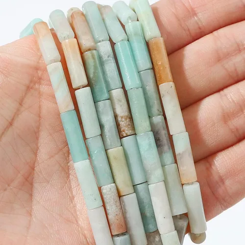 Miniatura 2 de BEADIA Cuentas de tubo de amazonita natural de 0.512 x 0.157 in, 30 cuentas cilíndricas sueltas de semi piedras preciosas para diseño de joyería